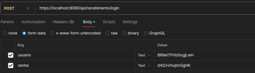 Protótipo 1 - Requisição POST no endpoint de autenticação